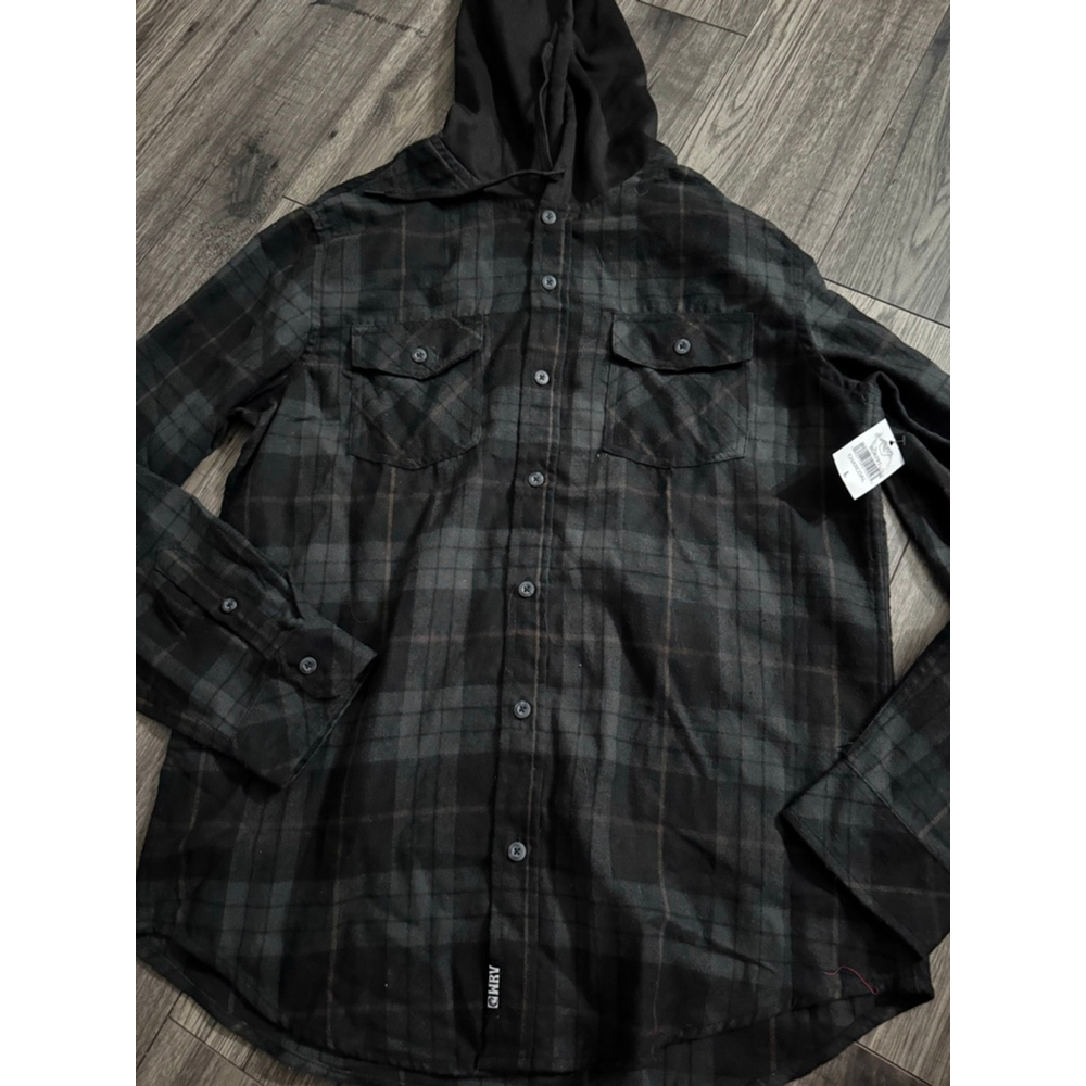 WRV Brand New with Tags Black and Grey Hooded Skater Surfer Vibe Flannel Size L